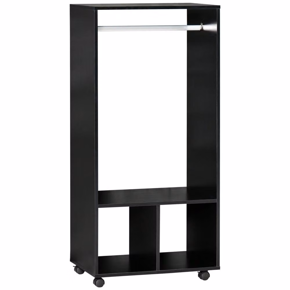 Wyld Haus Beladell Small Black Open Wardrobe with Hanging Rail and Lockable Wheels, W: 60 cm, D: 40 cm, H: 128 cm – 2