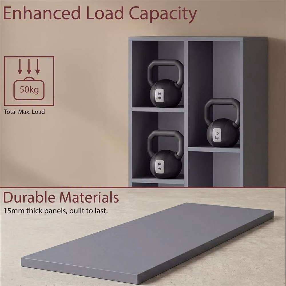 FORGEVIO Modern 5 Cube Storage Display Unit with Doors and Internal Shelves, Grey – 3