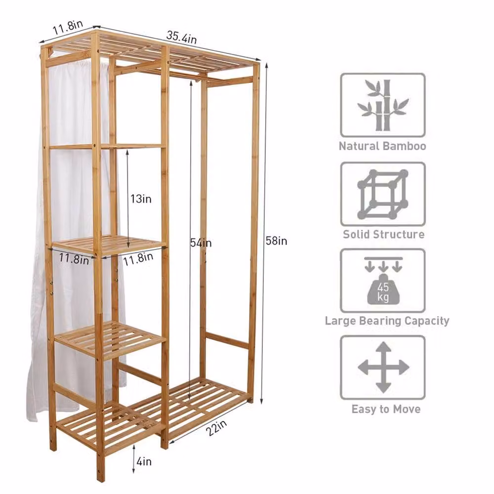 NESTLUNE Heavy Duty Minimalist Wood Clothes Rail in Brown – 2