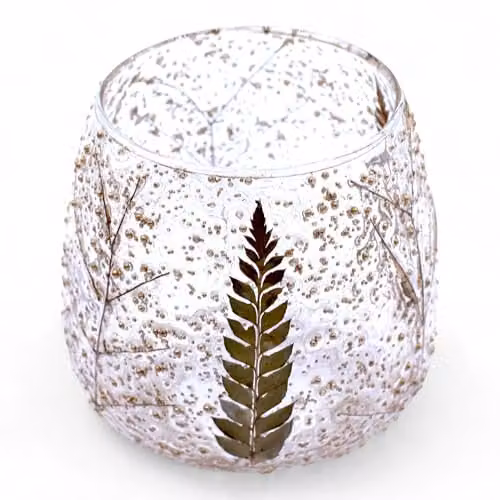 Serenityy Pino Natural Floral Glass Straight Candle Holder, Transparent, H: 10 cm, W: 9 cm – 1