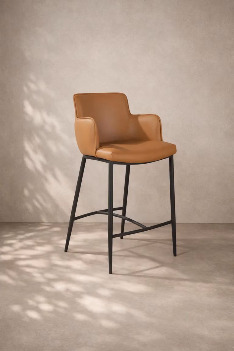 Tommy Franks Kim Modern Counter Stool in Brown with Metal Upholstered Frame, W/D/H: 52.0 x 52.5 x 94.0 cm