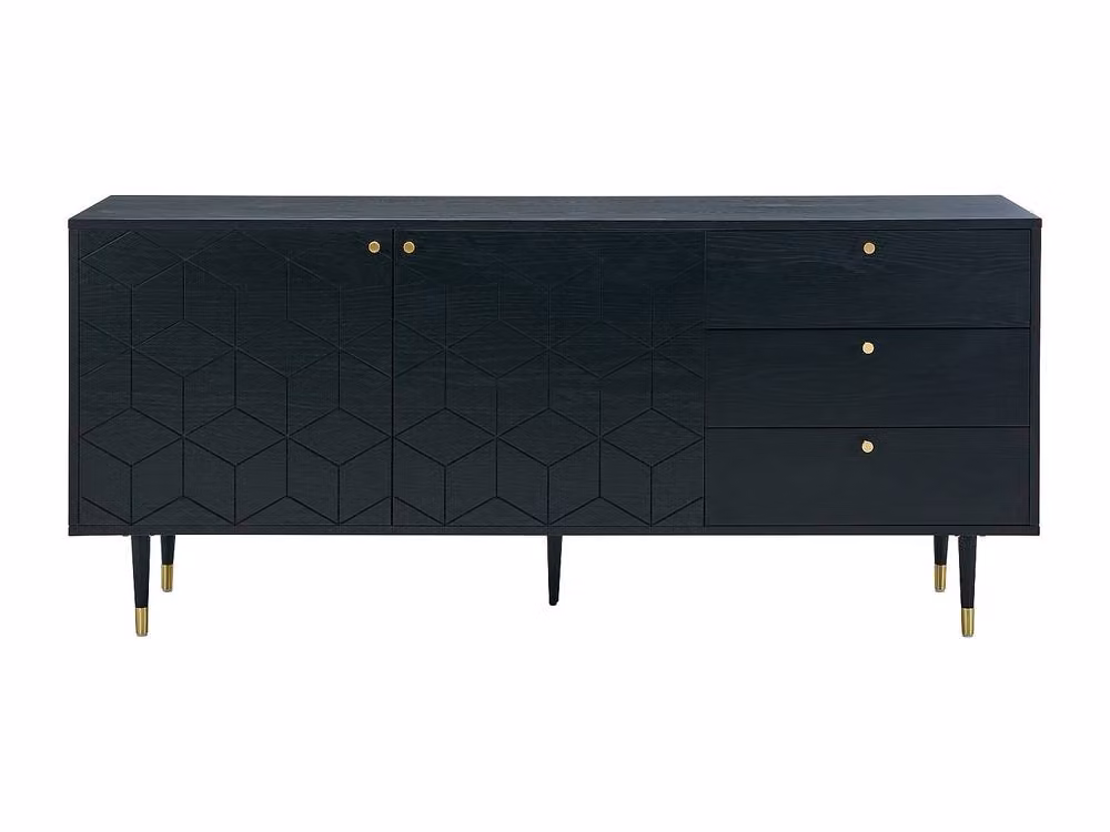 Vente-unique Oak Veneer Sideboard with 2 Doors and 3 Drawers in Black and Gold, W/D/H: 180 x 40 x 79 cm – 2