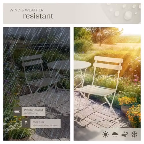 tectake Bistro Set with 1 Garden Table and 2 Chairs in Beige – 4