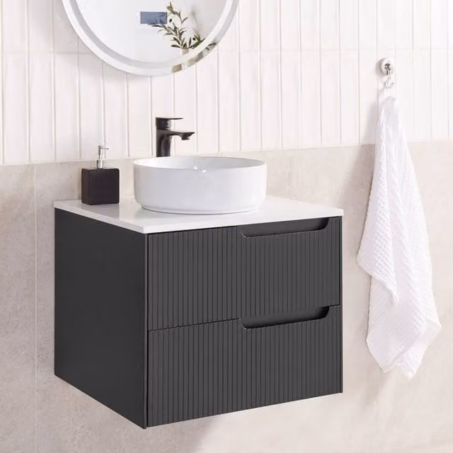 Wyld and Coco Black MDF Wall-Mounted Cabinet with Fluted Front, W: 60.0 cm, D: 48.0 cm, H: 52.0 cm