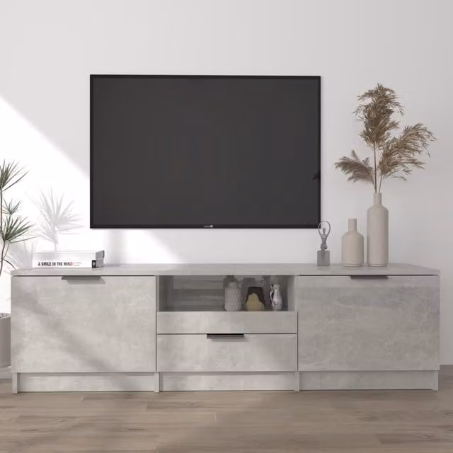 Berkfield Home Modern TV Cabinet in Concrete Grey, W/D/H: 140 x 35 x 40 cm – 1
