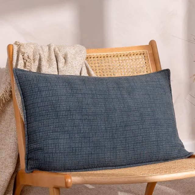 Yard Ribble Acid Wash Blue Cotton Rectangular Boudoir Cushion W/D/H: 60 x 40 x 1 cm – 1
