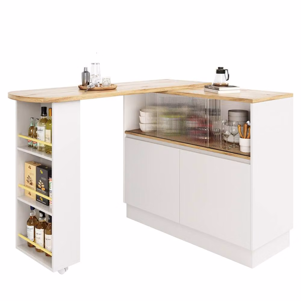 Rolipo White 360 Swivel Bar Table and Sideboard with Glass Door Storage – 4