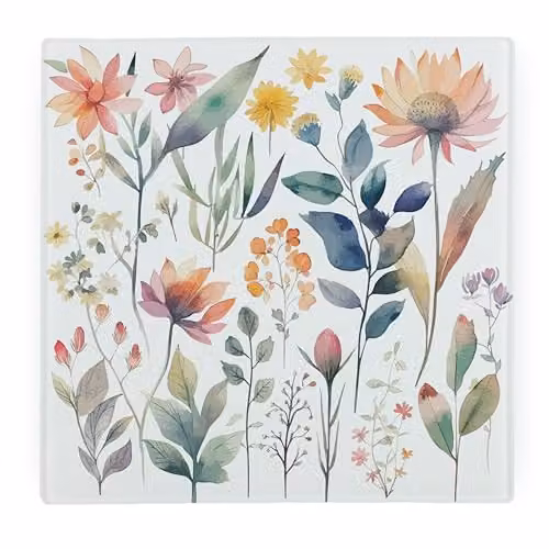 Purely Home Pastel Flowers Large Square Glass Worktop Protector with Non-Slip Feet, W/D: 30 x 30 cm, Multicolour – 1