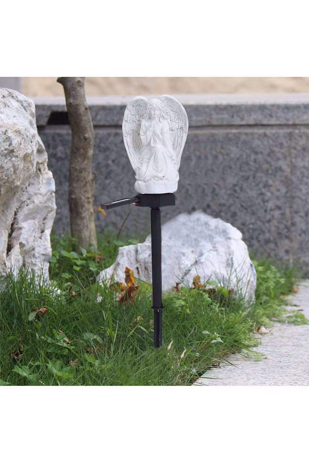 Living and Home White Resin Praying Angel Solar LED Garden Stake Light – 3