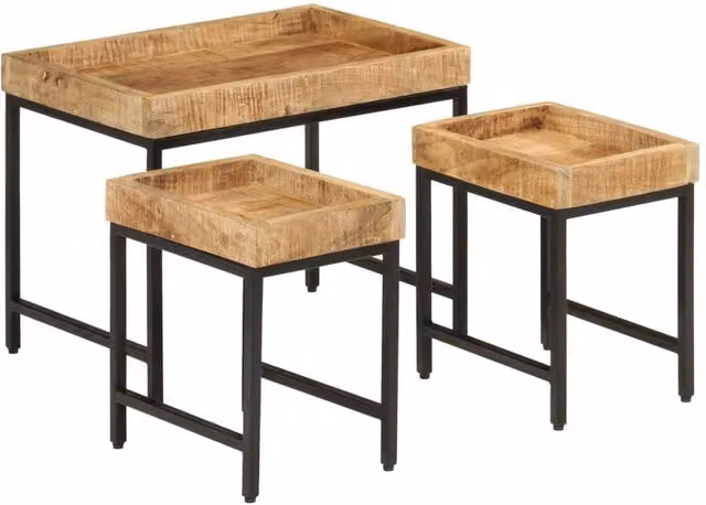 Berkfield Home 3-Piece Nesting Coffee Table Set in Brown Solid Mango Wood and Iron