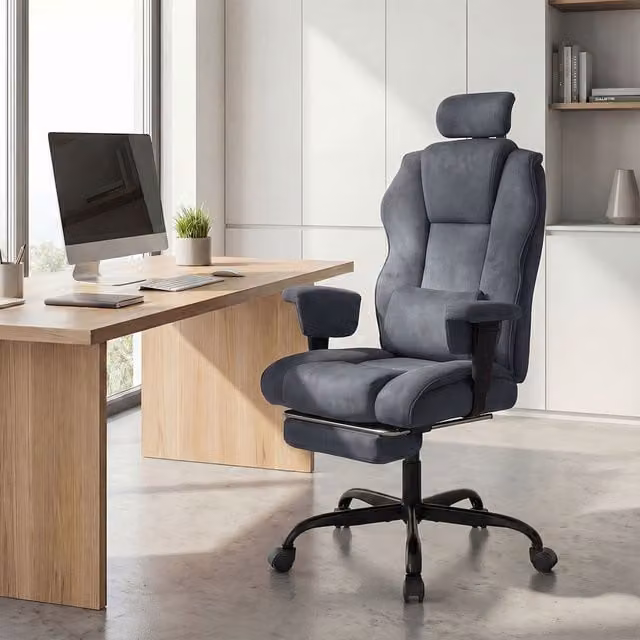 Levede Grey Microfibre Ergonomic Executive Office Chair with Headrest and Footrest