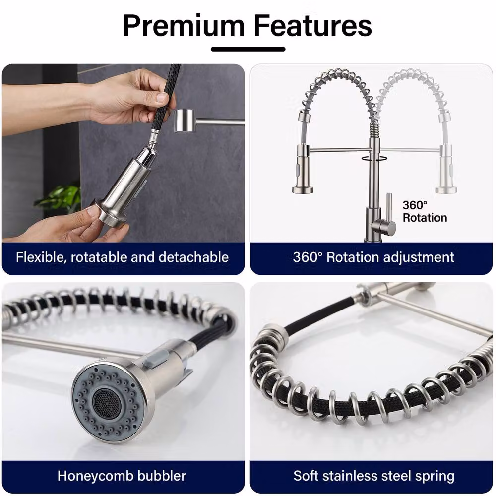 INMTFEI Stainless Steel Kitchen Sink Tap with Dual Spray and Pull Out Spout in Silver – 7
