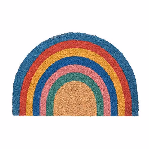Nicola Spring Half Moon Coir Door Mats, Rainbow Pastel Multicolour, Pack of 2, W: 60 cm, D: 40 cm