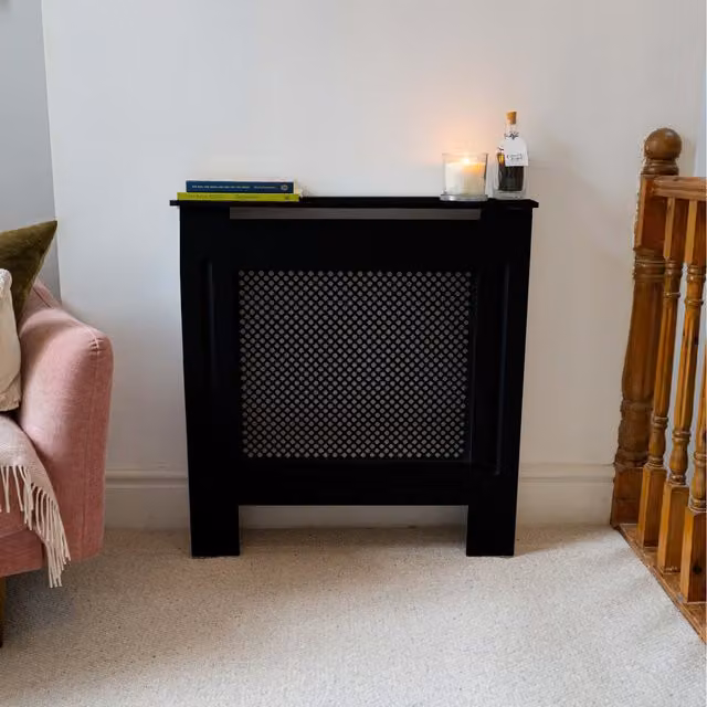 Jack Stonehouse Modern Geometric Diamond Grill Radiator Cover in Matt Black, Width: 78 cm
