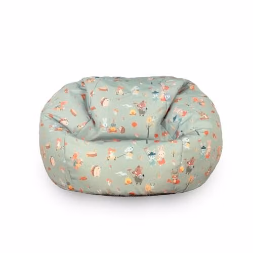 rucomfy Forest Friends Kids Water Resistant Slouchbag Bean Bag Chair, Multicolour Green Animal Print