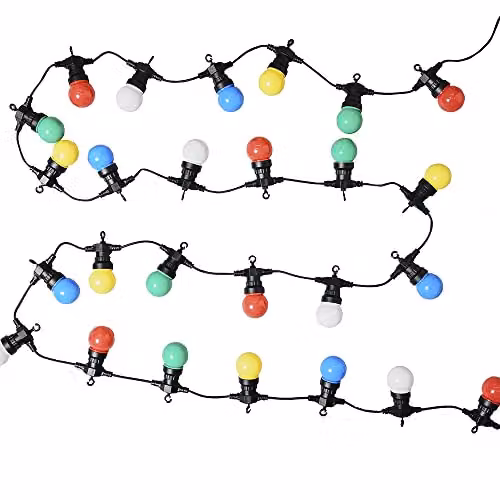 MiniSun Set of 10 Multicoloured Outdoor LED Festoon Lights, 5.7m, IP44 Rated, Warm White 2700K – 1