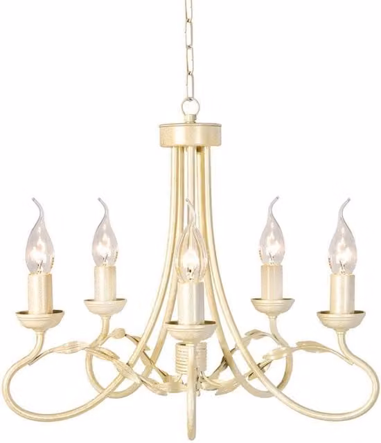 Elstead Olivia 5 Light Chandelier in Gold and White with Glass Shades and E14 Base