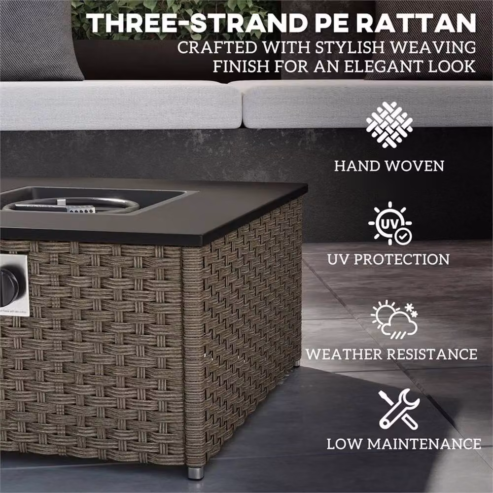 Nordara Rattan Gas Fire Pit Table in Grey, W/D/H: 150 x 90 x 90 cm – 2