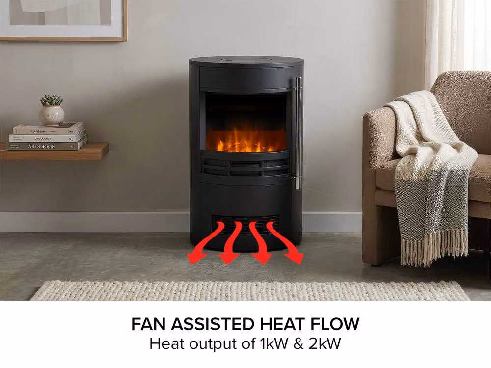 Adam Fires & Fireplaces Sureflame Dunston Round Electric Stove in Black – 4