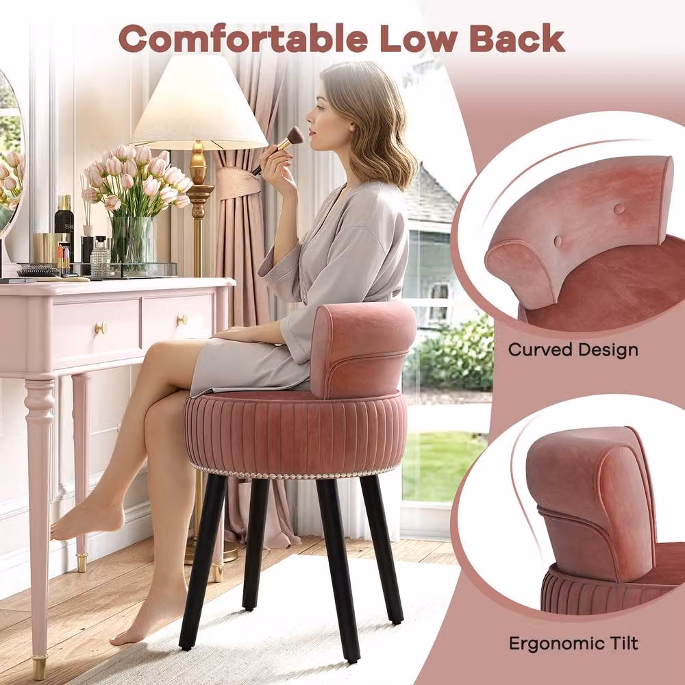 Costway Velvet Tufted Back Upholstered Vanity Makeup Chair in Pink – 7