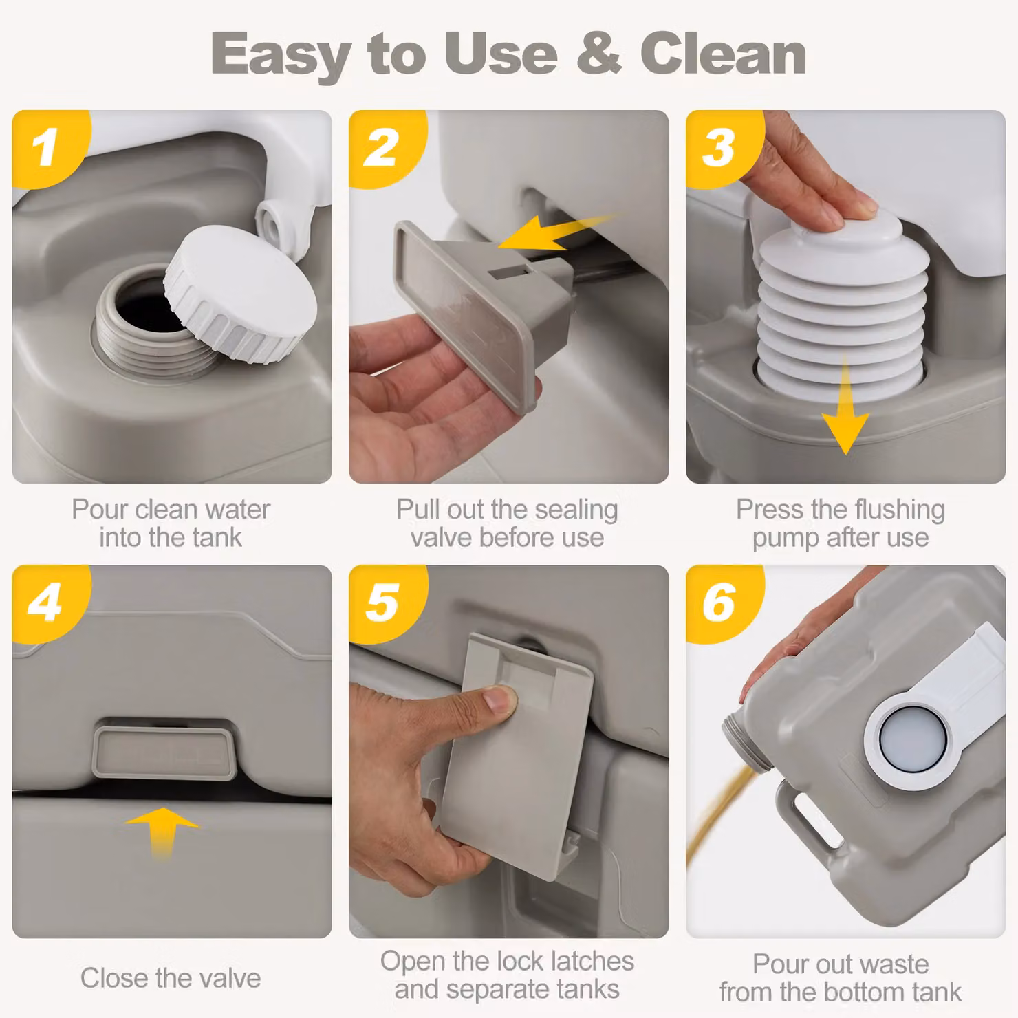 Costway Portable Toilet with 20 L Waste Tank and Flush Pump, Grey, W/D/H: 41.0 x 42.0 x 35.0 cm – 3