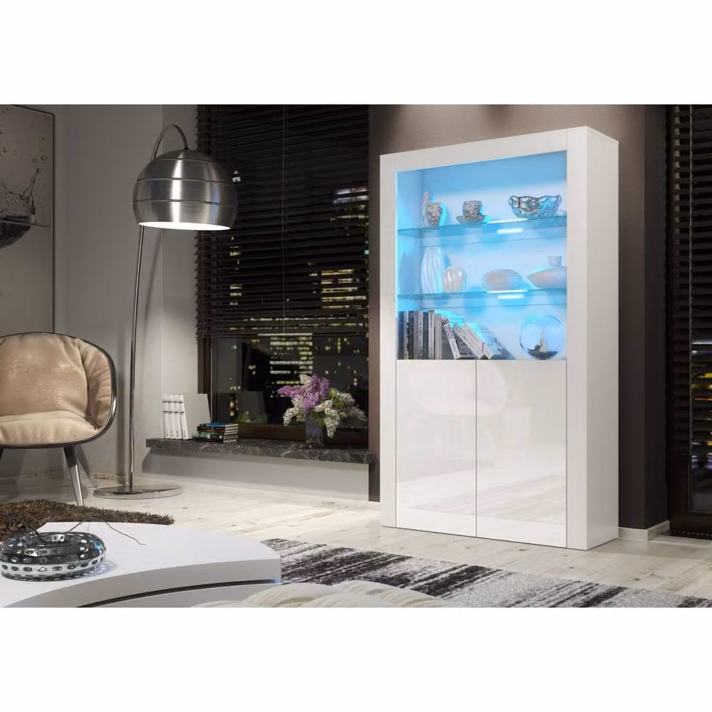 Creative Furniture Spectrum Modern White Glossy Display Cabinet with LED Lighting, Height: 170 cm, Width: 100 cm, Depth: 35 cm – 4