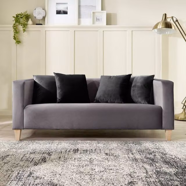 Aspire Bonnie 3 Seater Sofa in Grey Brushed Velvet with Scatter Cushions