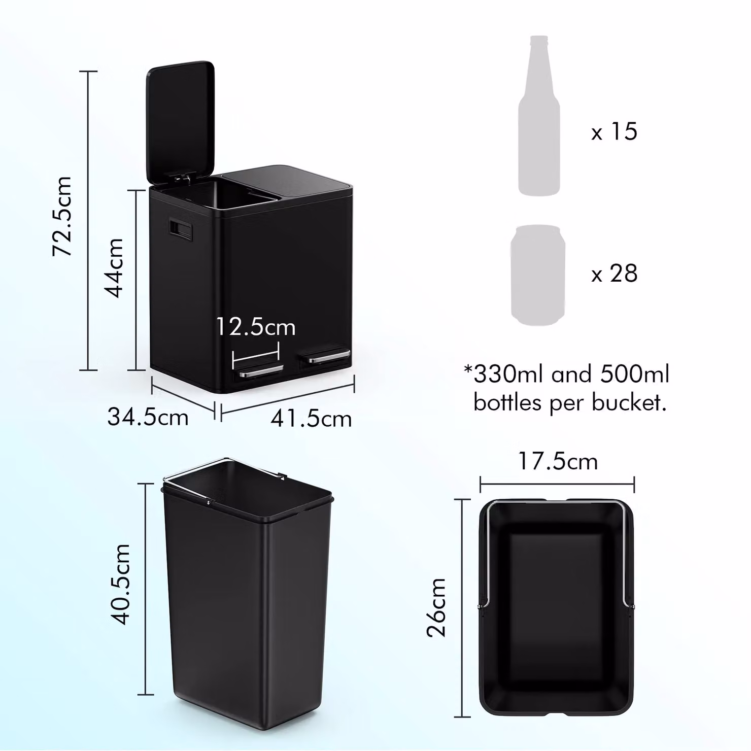 VonHaus 30L Kitchen Waste and Recycling Bin with 2 x 15L Compartments, Black Stainless Steel – 7
