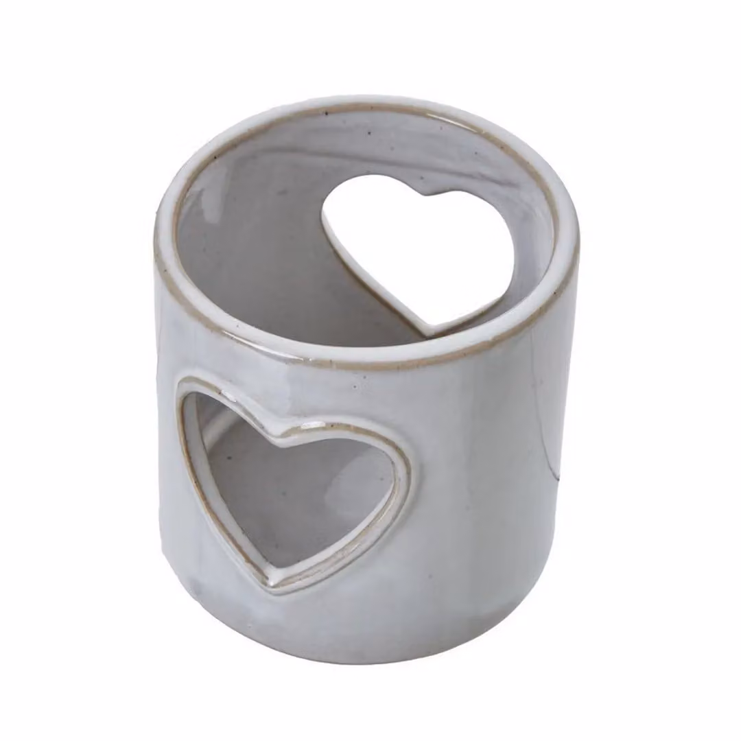 Love Lace White Ceramic Heart Cut-Out Tealight Holder