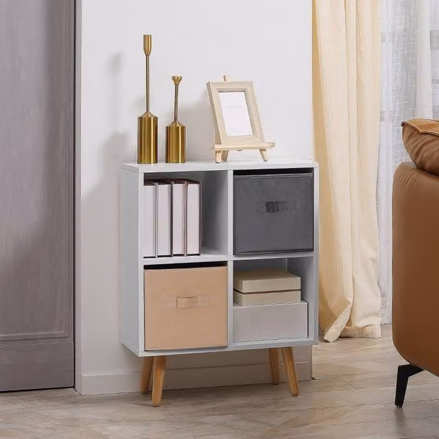 STILVORA White Modern Freestanding Storage Unit with Fabric Drawers