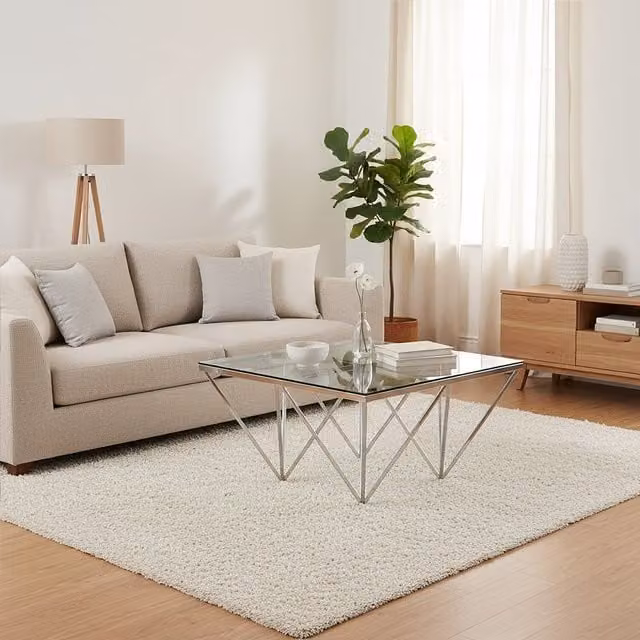 Orsina Modern Square Glass Coffee Table with Silver Metal Spike Base, W/D/H: 50 x 50 x 87 cm – 1