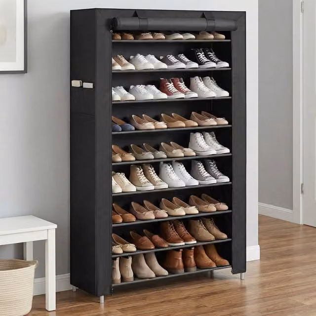 SONGMICS 10-Tier Freestanding Shoe Storage Rack and Organiser, Black, W/D/H: 28 x 28 x 160 cm