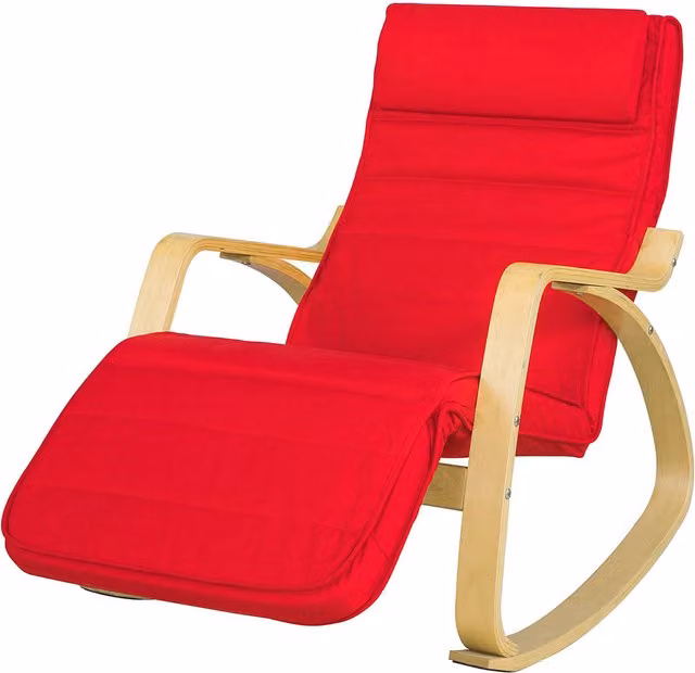 SoBuy Red Fabric Relaxing Rocking Recliner with Armrests and Birch Wood Frame