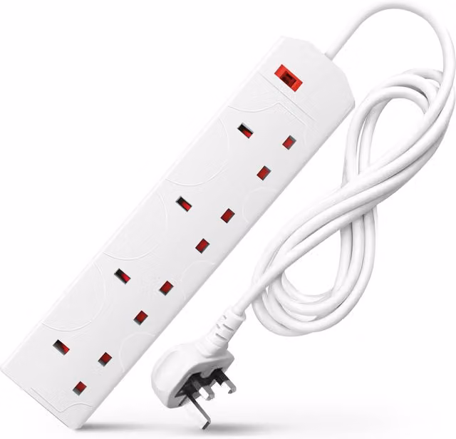 DESIRETECH 4-Gang Extension Lead with Surge Protection, White, 1 Metre