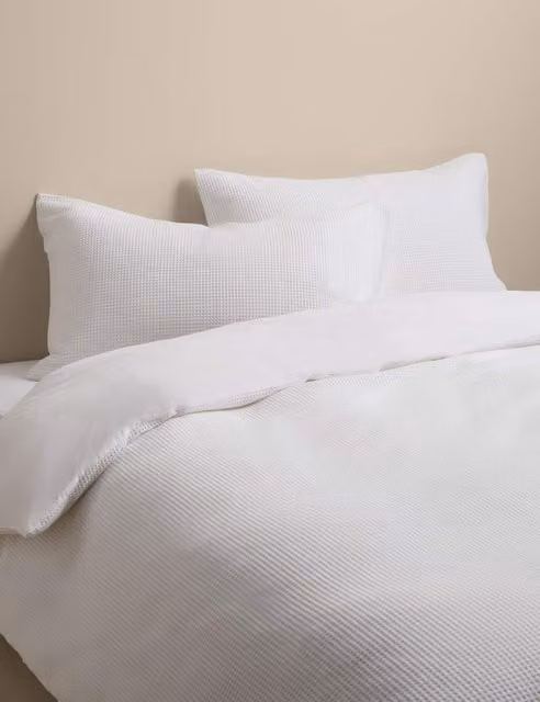 M&S Washed Cotton Waffle Bedding Set, White, W: 180 cm x L: 200 cm