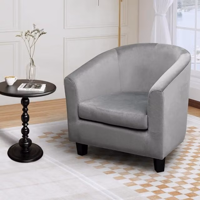 Alivio Premium Velvet Upholstered Tub Chair with Soft Foam Cushion in Grey