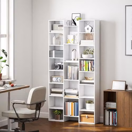 HOMCOM 21 Cube Tall Bookcase in White with 10 Adjustable Shelves, H 181 x W 89.5 x D 23.5 cm – 4