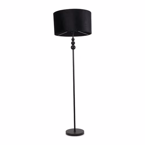 ValueLights Marissa Black Stacked Ball Floor Lamp with Green Fabric Drum Shade and LED Bulb