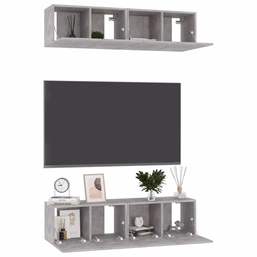 Berkfield Home Set of 4 Wall Mounted TV Cabinets in Concrete Grey, W/D/H: 60 x 30 x 30 cm – 3