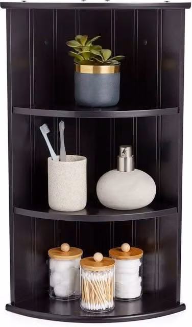 NESTLUNE Modern Black 3 Tier Wall Mounted Bathroom Corner Shelf Unit