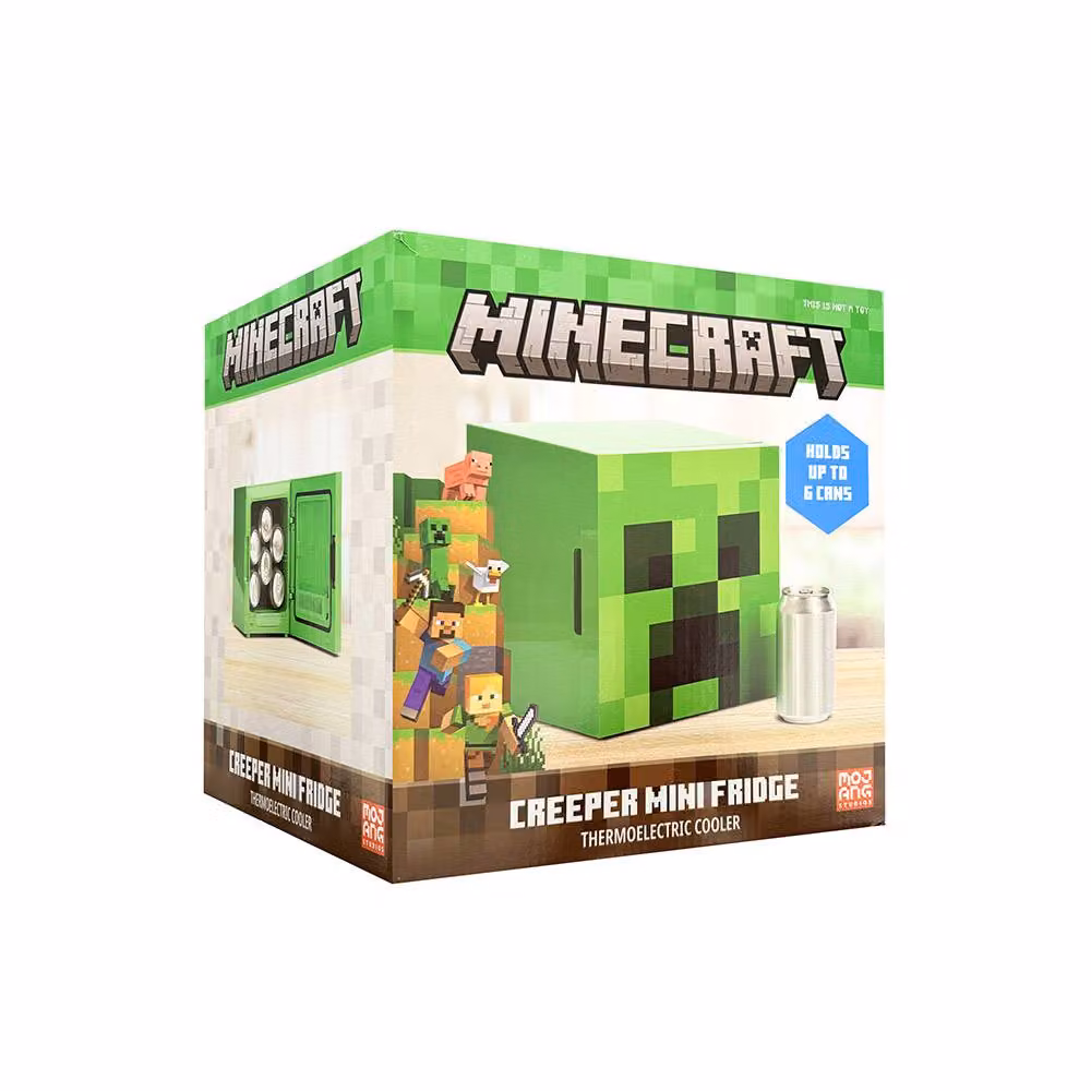 Menkind Minecraft Creeper Head Personal Dual Powered Mini Fridge, 4 Litre, Green – 4