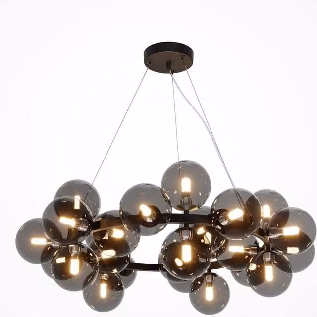 Maytoni Dallas Modern 25 Light Globe Pendant with Black and Smoky Glass Shades and G9 Base – 1