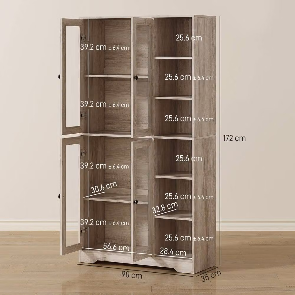 Wyld Haus Mole Tall Kitchen Storage Cabinet in Grey Wood Effect with Glass Doors, W/D/H: 90 x 35 x 172 cm – 4