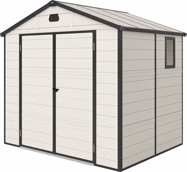 Outsunny Aluminium Frame and Plastic Wall Shed with Foundation and Window, Cream White, W: 240 cm, D: 188.72 cm, H: 228 cm