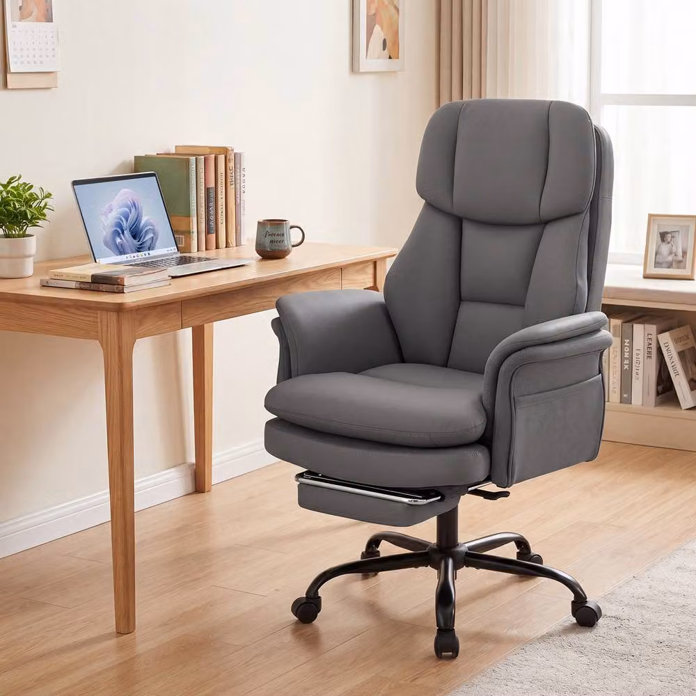 Gymax Grey Leather Executive Office Chair with Headrest and Armrests – 4