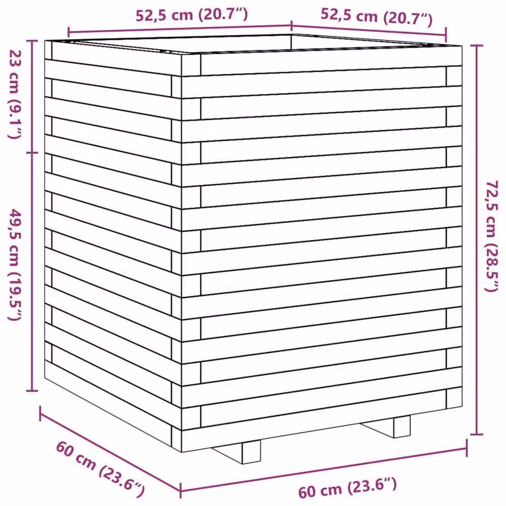 Berkfield Home Beautiful Garden Planter in Brown Solid Wood Pine, W/D/H: 60 x 60 x 72.5 cm – 4