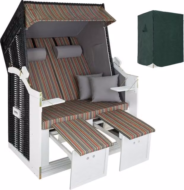 tectake Striped Multicolour Beach Chair with Sun Canopy and Scatter Cushions