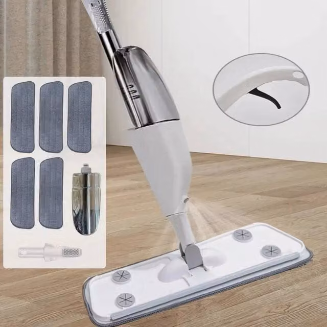 VOGREX Spray Mop for Floor Cleaning with 5 Reusable Grey Microfibre Pads