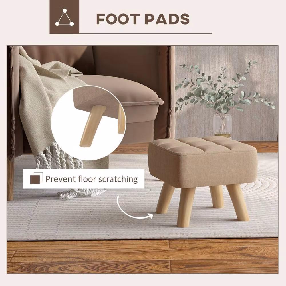 Wyld Haus Luluva Linen Look Square Padded Footstool in Light Brown with Diamond Tufting – 5