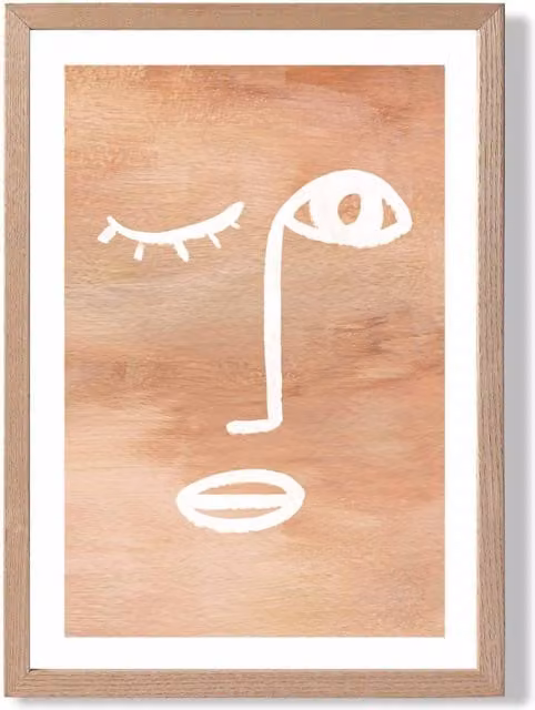 ARTZE Matisse Inspired Abstract Terracotta Face Framed Print in Oak Frame, A2